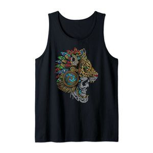 Panther Huichol Sugar Skull Calavera Mexican Aztec Skull Tank Top